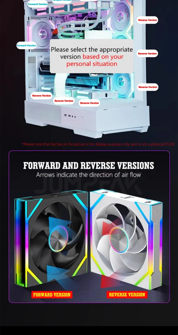 JUMPEAK DS120 Face-Changing ARGB Cooling Fan 360mm 240mm Modular Stackable Splicing 120mm RGB Fans For Gaming PC Case CPU Cooler