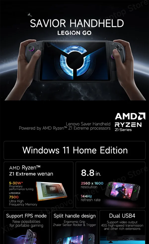 Lenovo LEGION Go Original Handheld game console PDA/PPC AMD Ryzen Z1 Extreme 8.8" 2.5K 144Hz Support FPS mode Portable laptop