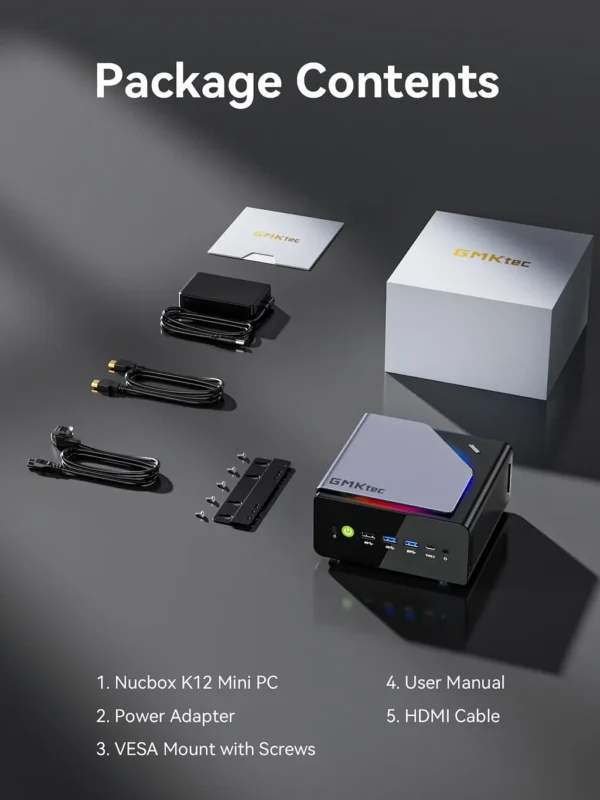 GMKtec K12 Gaming Mini PC AMD Ryzen 7 H 255(Upgraded 8745HS) Desktop Mini Computers Radeon 780M WiFi 6E/BT5.2, USB-C,  Barebone
