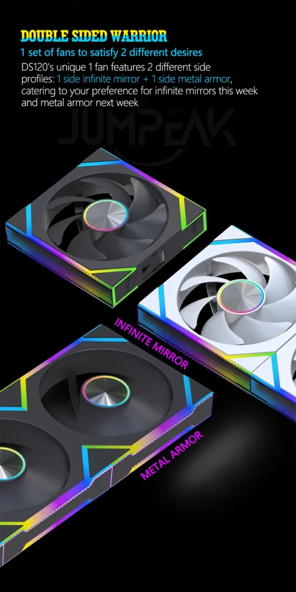 JUMPEAK DS120 Face-Changing ARGB Cooling Fan 360mm 240mm Modular Stackable Splicing 120mm RGB Fans For Gaming PC Case CPU Cooler