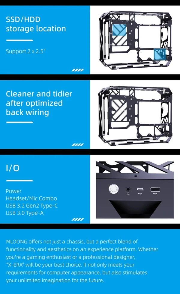 Lovingcool New Design Open Style Gaming Chassis Tempered Glass Micro ATX Mini ITX Computer RGB Casing Desktop PC Case with Fan