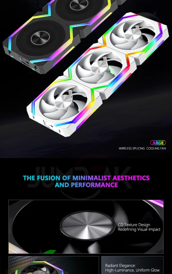 JUMPEAK CS120 ARGB Cooling Fan 360mm Modular Stackable Splicing PWM Silent 120mm RGB Fans Kit For Gaming PC Case Water Cooler
