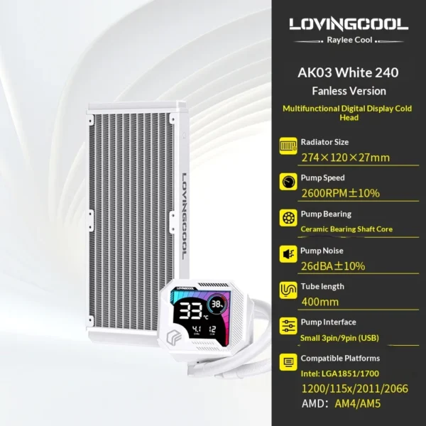 LOVINGCOOL AK water cooler 240mm 360mm broken code screen dynamic digital display liquid cooler ARGB Abyss Mirror Cold radiator