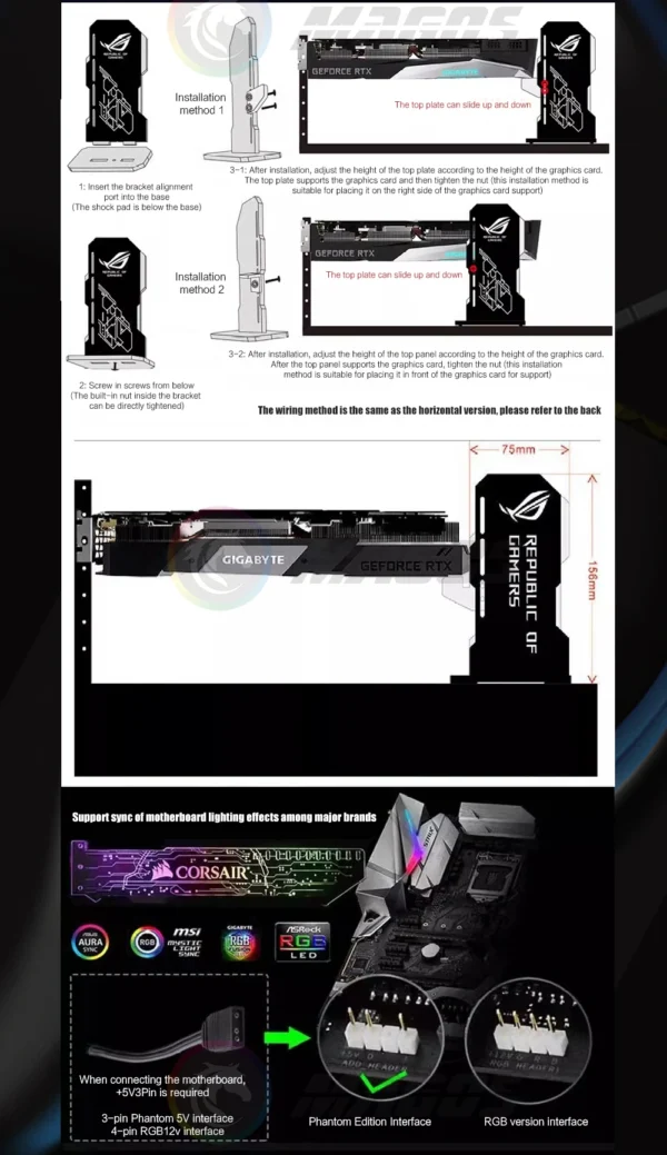 4090 GPU Holder Jack Support 40 Series VGA Bracket RGB Flow MSI AORUS ROG TUF Belief Anime Characters PC Assemble MOD