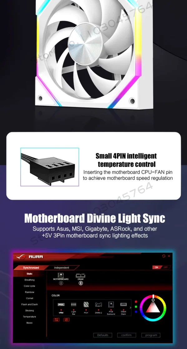 140 Case Fan ARGB, Silent 6-30dBa 89CFM Big Airflow, 14CM PC Cabinet 14025 Cooler Support Mobo 5V ARGB SYNC, Reverse Or Forward