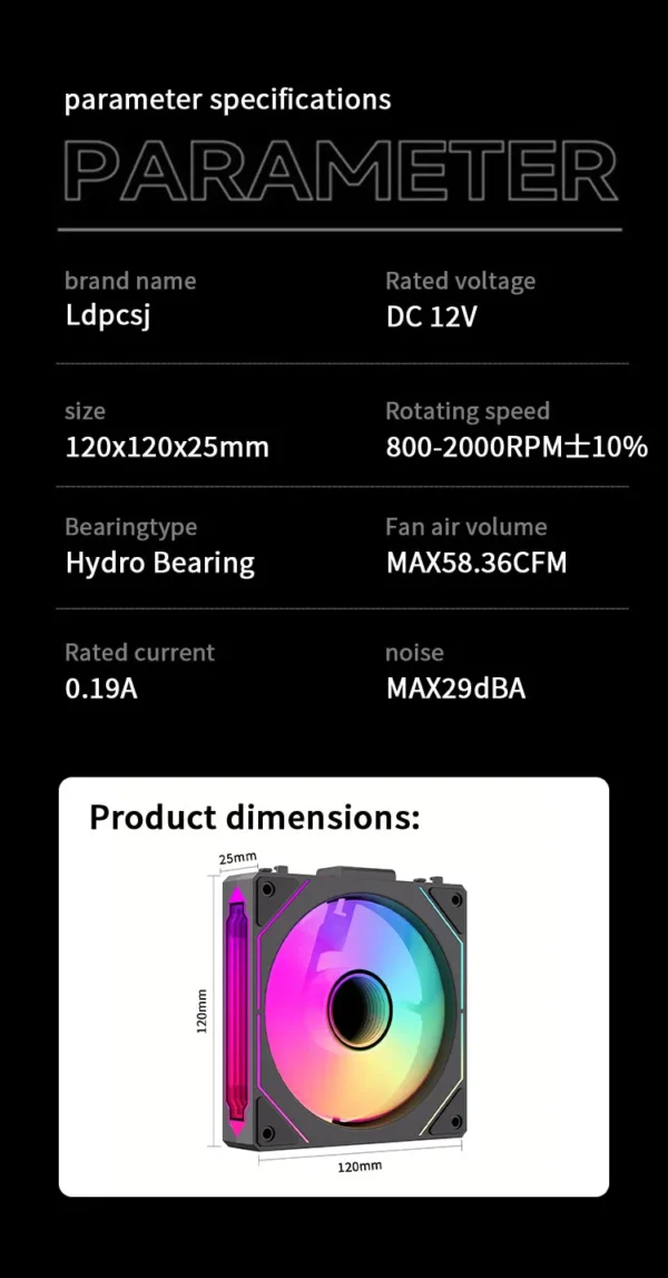 Teucer 12cm Silent PWM Control Fan 5V 3Pin ARGB with AURA SYNC 4Pin Chassis Fan for PC Case Water Cooling