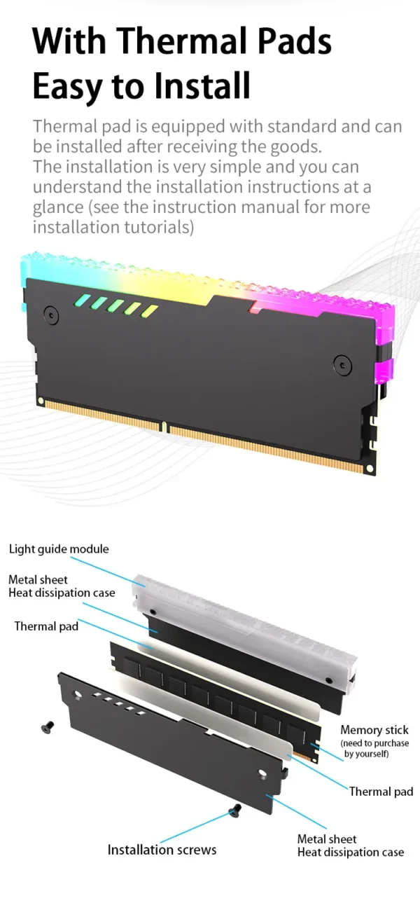 TEUCER RM-1 PC Memory Heatsink RAM Cooling Vest 5V 3-PIN ARGB for Desktop Computer Memory DDR3 DDR4 DDR5 DDR2