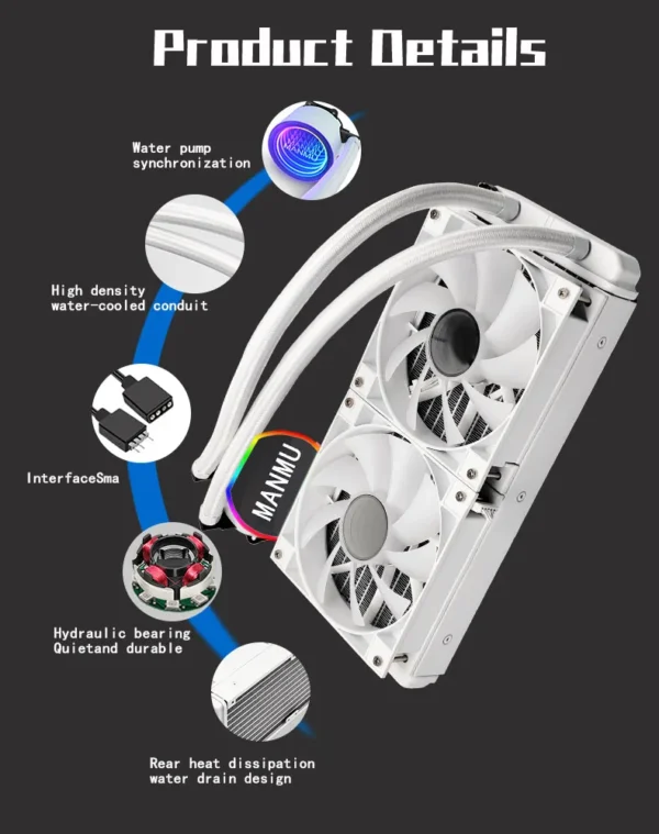 Manmu 240mm Liquid CPU Cooler 4pin PWM Fan 120mm RGB / AC Intergrated Water Cooling AM5 AM4 Intel 115x/1200/1700/2011/2066