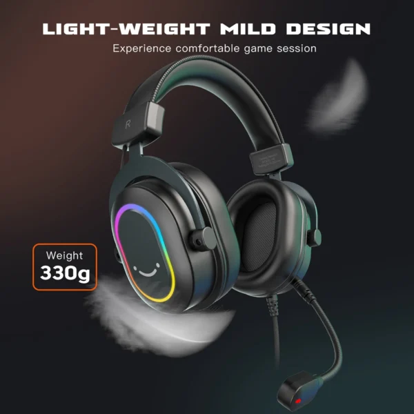 Fifine Dynamic RGB Gaming Headset with Mic Over-Ear Headphones 7.1 Surround Sound PC PS4 PS5 3 EQ Options Game Movie Music - H6