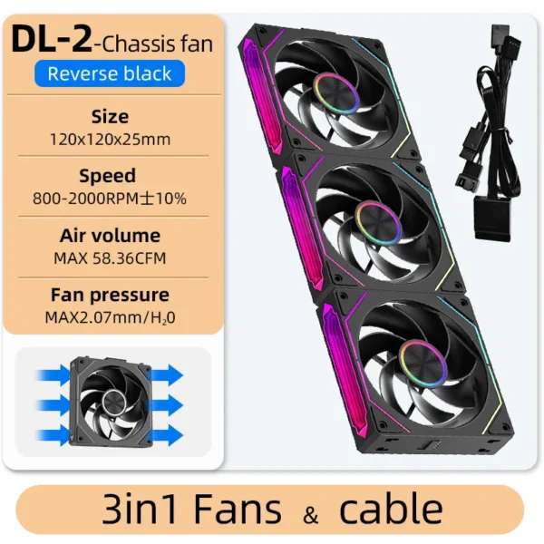Coolcirc DL-2 120mm ARGB Cooling Fan Modular Wireless Stackable Splicing 800-2000RPM PWM Silent for Gaming PC Case Water Cooler