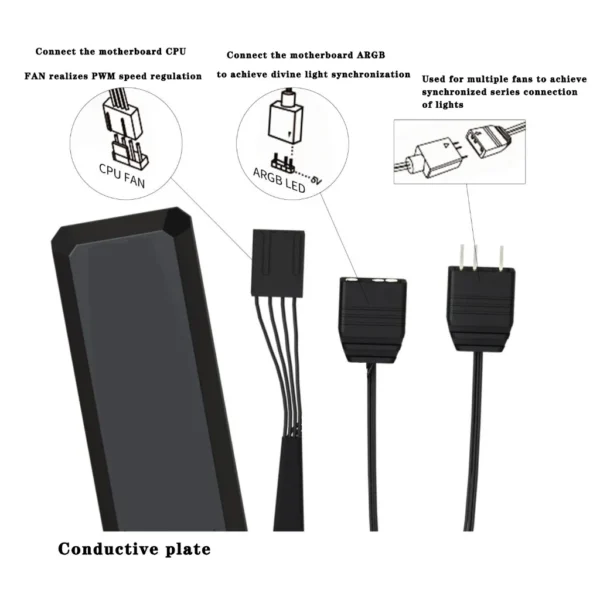 ICE Whale WX-2 Wire-Splicing PC Case Cooling Fan ARGB Mirror Cycle Light Effect 600-1800RPM PWM Water Cooling 360mm Cooler Fan