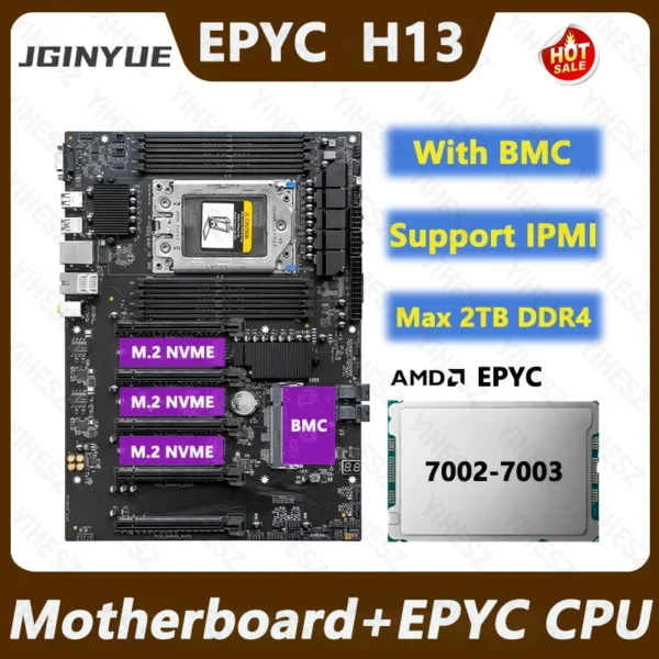 JGINYUE H13 DIY EPYC AMD Motherboard Set With AMD EPYC 7002/7003 Series CPU 8*DDR4 RAM Support IPMI DUAL 2.5G Network BMC Module