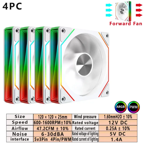 ARGB PC Case Fan 120mm Infinity Mirror Design Motherboard Lighting Sync 4PIN PWM CPU Cooler Fan ventilador Air-cooler mute fans