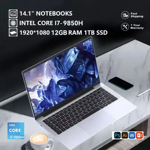 2026 Intel Core i7 9850H Atom A3950 Portable Laptop Computer 14.1" HD Gaming Laptops Windows 11 Pro SSD 2TB RAM 16GB PC Notebook