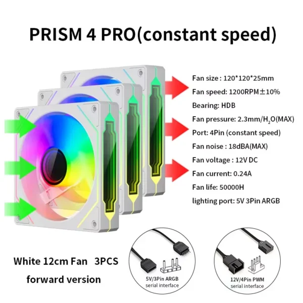 LDPCSJ PRISM 4 PRO Computer Chassis Fan 12cm ARGB 4 Pin  Quiet Cooling Fan 12V Large Air Volume 42CFM/1200RPM