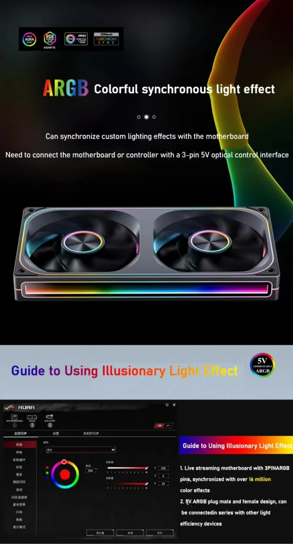 JONSBO ZA-120/240/360 Computer Case Fan 12CM 5V ARGB 120mm Monolithic Structure Water-Cooled Fan  PWM Forward/Reverse Fan Kits