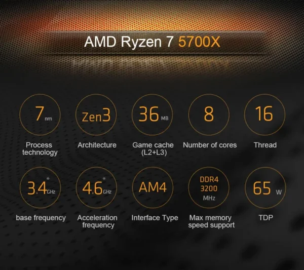 AMD Ryzen 7 5700x New 8-Core CPU16-Thread 4.6GHz Processor 7NM L3=32M 100-000000926 R7 5700X Socket AM4 DDR4 but no without fan