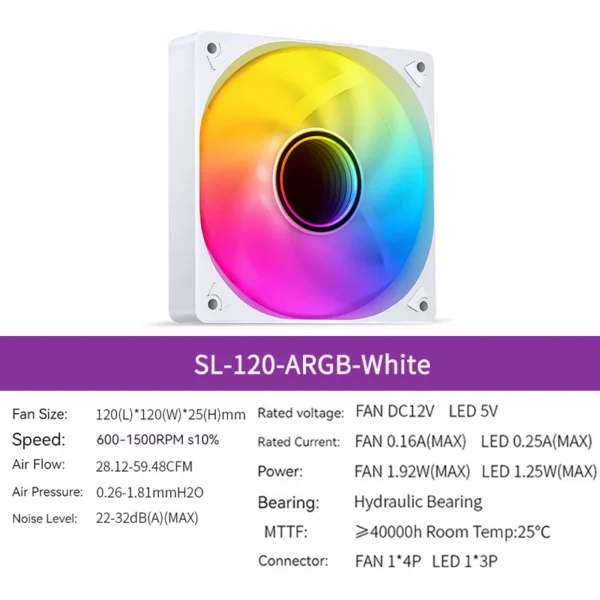 Jonsbo SL-120 Case Fan 120mm 5V 3Pin ARGB Light Effect PWM 600-1500RPM Cooling Fan 12cm High Air Volume Slient Fan