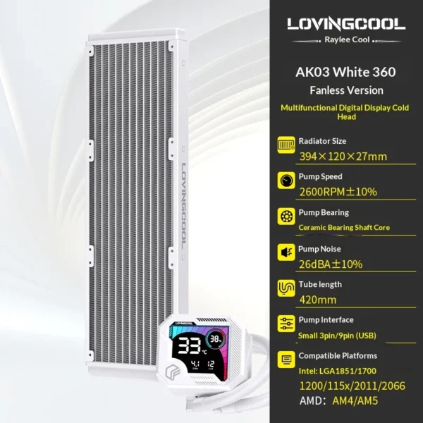 LOVINGCOOL AK water cooler 240mm 360mm broken code screen dynamic digital display liquid cooler ARGB Abyss Mirror Cold radiator