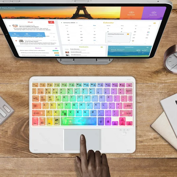 RGB Rainbow Backlit Wireless Bluetooth Keyboard Touchpad and Mouse Wireless Spanish Korean Keyboard for iPad Laptops Tablet PC