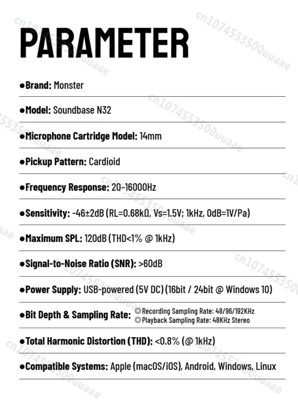 Monster Gaming USB Microphone 192KHz/24Bit Cardioid Condenser Mic with Touch Mute for PC PS4 PS5 Game Chat Podcasts Live Stream