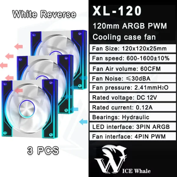 ICE Whale XL-120 ARGB PC Case Fan 120mm Infinity Mirror Design Motherboard Lighting Sync 4PIN PWM CPU Cooler Fan ventilador