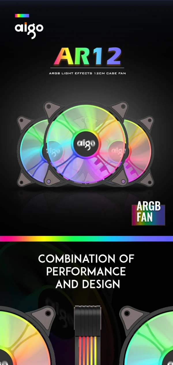 Aigo AR12 120mm PC Gamer Computer Case Fan RGB 12v Heatsink Aura Sync Cooler Argb Silent Controller Kit Fan Cooling Ventilador