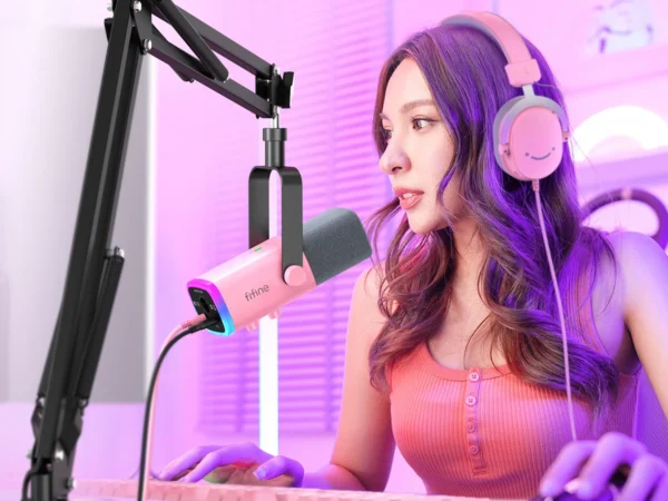 FIFINE Gaming Streaming Headset and Microphone Kit with Gain Knob/RGB/Monitor,for PC/MAC/PS4/PS5/Mixer/YouTube/Steam-AM8TP/H9P