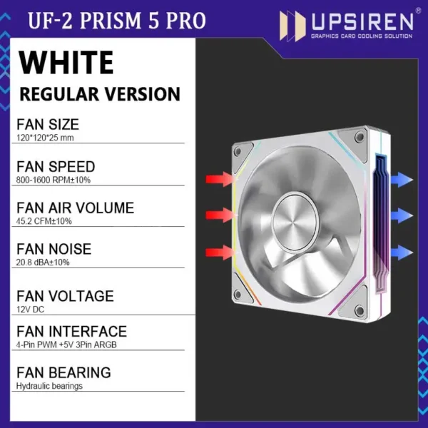 UPSIREN UF-2 PRISM 5 PRO 12CM ARGB Large Air Volume Computer Chassis Fan Regular version/Reversed version Dual mode selection