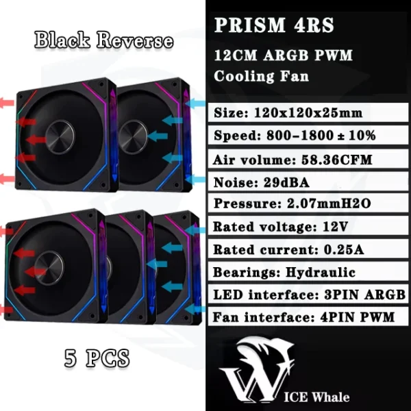 ICE Whale Prism 4RS ARGB PC Case Fan 120mm Infinity Mirror Design Motherboard Lighting Sync 4PIN PWM CPU Cooler Fan ventilador