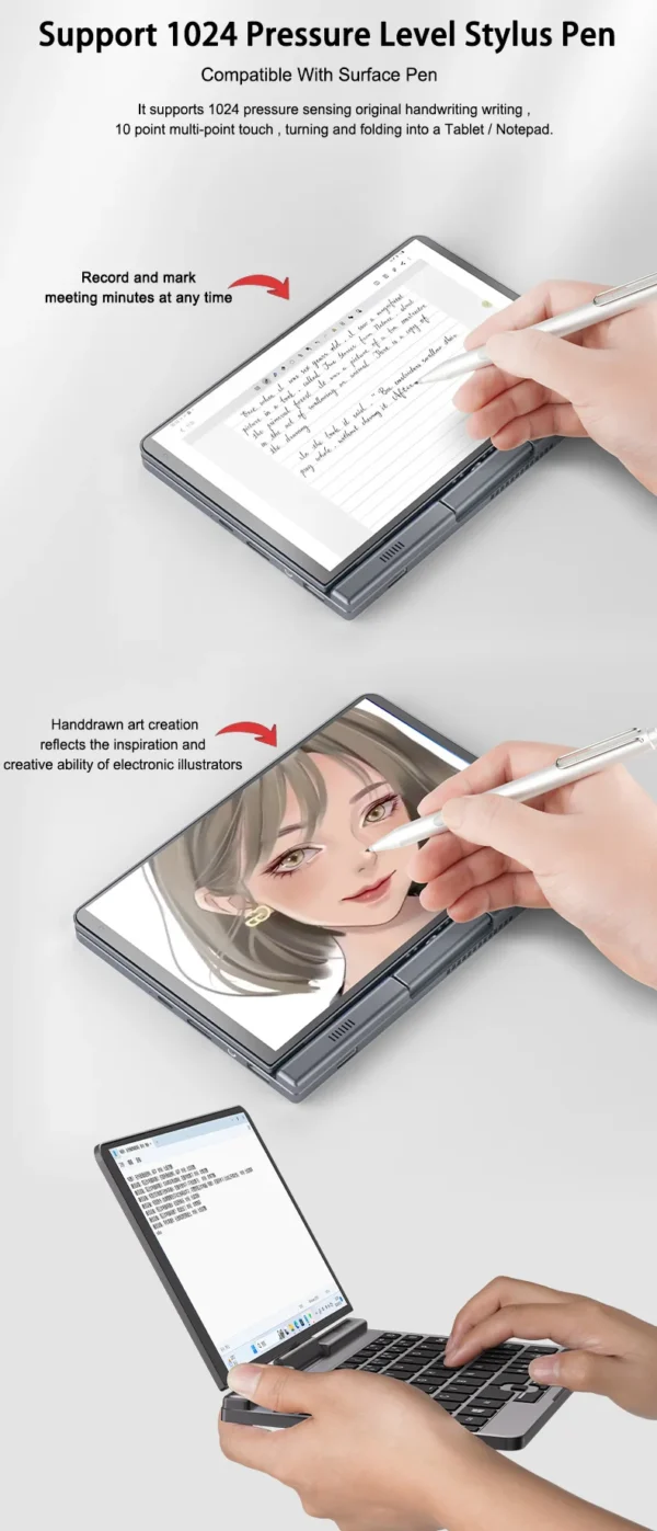 CRELANDER P8 8 Inch Mini Laptop Touchscreen Rotating 360 Degree Intel Alder N150 12GB WiFi6 Notebook Tablet PC Protable Laptops