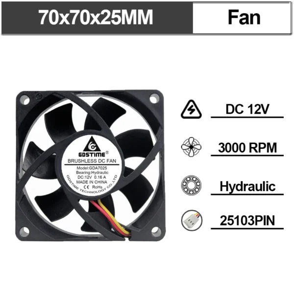 5PCS Gdstime 70x70x15mm DC 24V 12V 5V  70mm x 15mm 2Pin 7cm PC Case Radiator Silent Cooler Brushless Cooling Axial Fan 7015