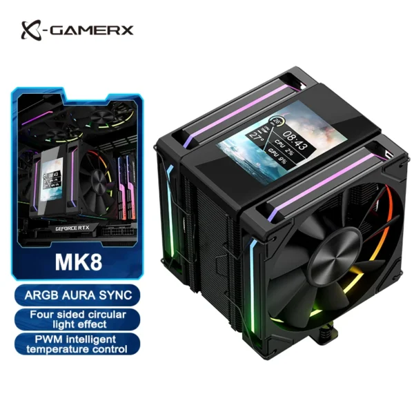 Power Train X-GAMERX MK8 CPU Cooler LCD Screen Dual Fan Tower 6 Heat pipes Air-cooled radiator For LGA1700 115X 1200 AM4 AM5