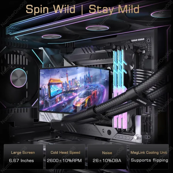 360mm Liquid CPU Cooler with 6.67 Inch Screen Video Display ARGB Fans Cooling for Desktop PC Case AMD