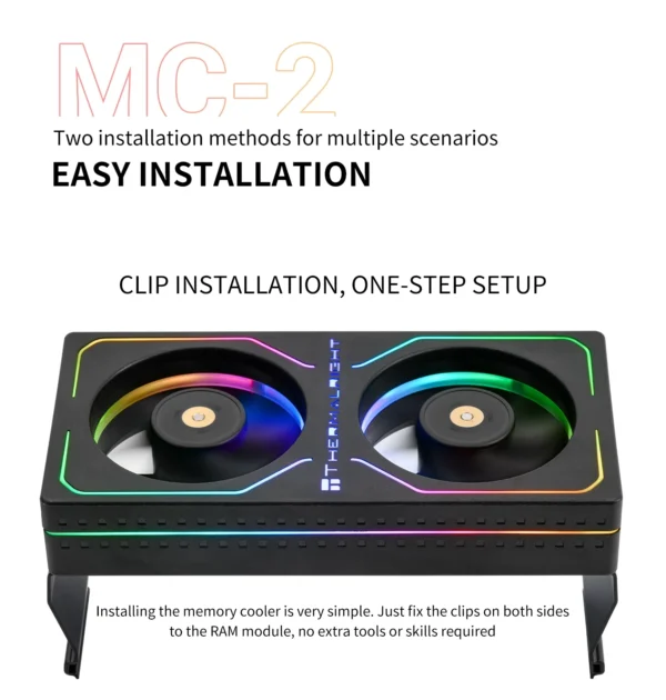 Thermalright MC-2 ARGB Computer Memory Cooler,Paired with high-performance dual fans, suitable for DDR/DDR2/DDR3/DDR4/DDR5