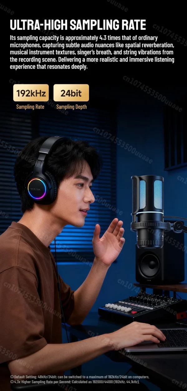 Monster Gaming USB Microphone 192KHz/24Bit Cardioid Condenser Mic with Touch Mute for PC PS4 PS5 Game Chat Podcasts Live Stream