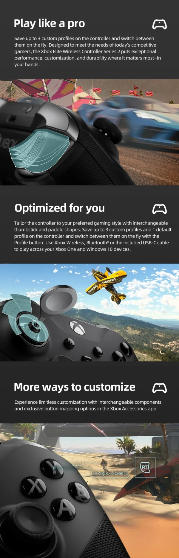 Microsoft Xbox Black Elite Wireless Controller Series 2  for Xbox Series S Xbox Series X XSS XSX 100%  Orginal 