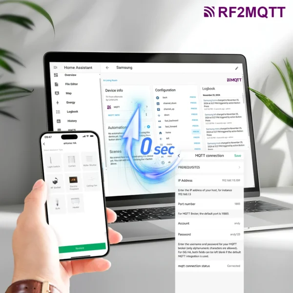 LinknLink eHome HA Wi-Fi Smart RF Universal Remote Controller for Light Switch,Ceiling Fan,Roller Shutter,RF2MQTT Home Assistant