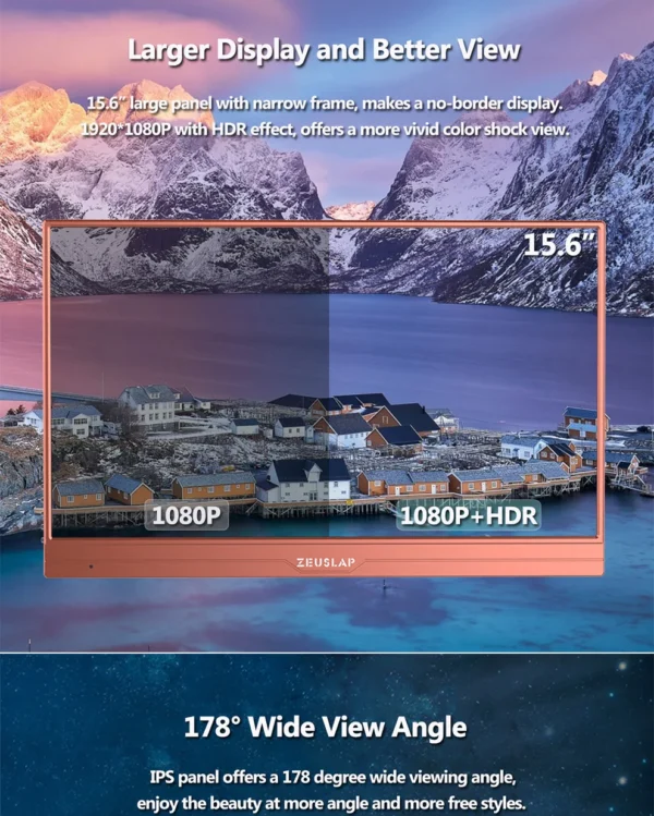 ZEUSLAP 15.6inch touching utrathin portable monitor remote control for phone, laptop, nintendo switch,steamdeck second screen