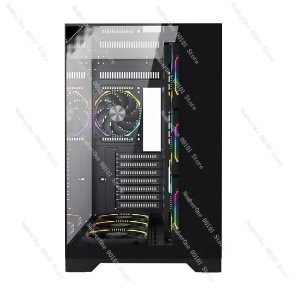 ATX Gaming PC Case Panoramic Tempered Glass 7 Fan Support RGB Lighting Desktop Computer Case High Airflow Gaming Chassis