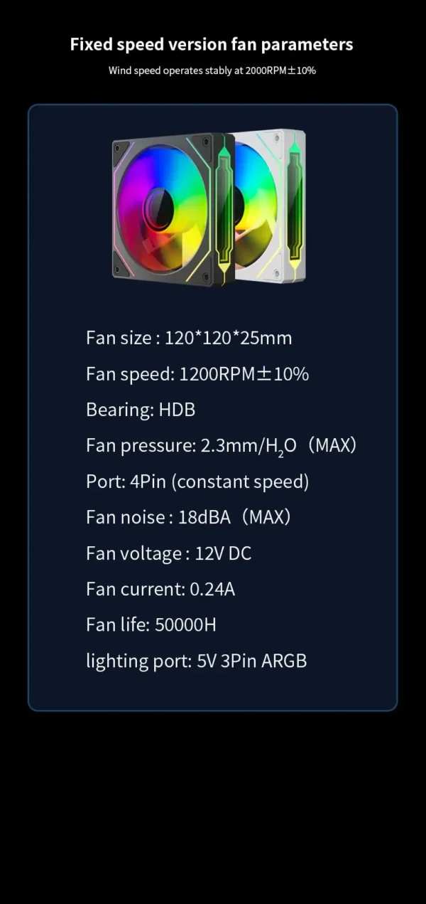 LDPCSJ PRISM 4 PRO Computer Chassis Fan 12cm ARGB 4 Pin  Quiet Cooling Fan 12V Large Air Volume 42CFM/1200RPM