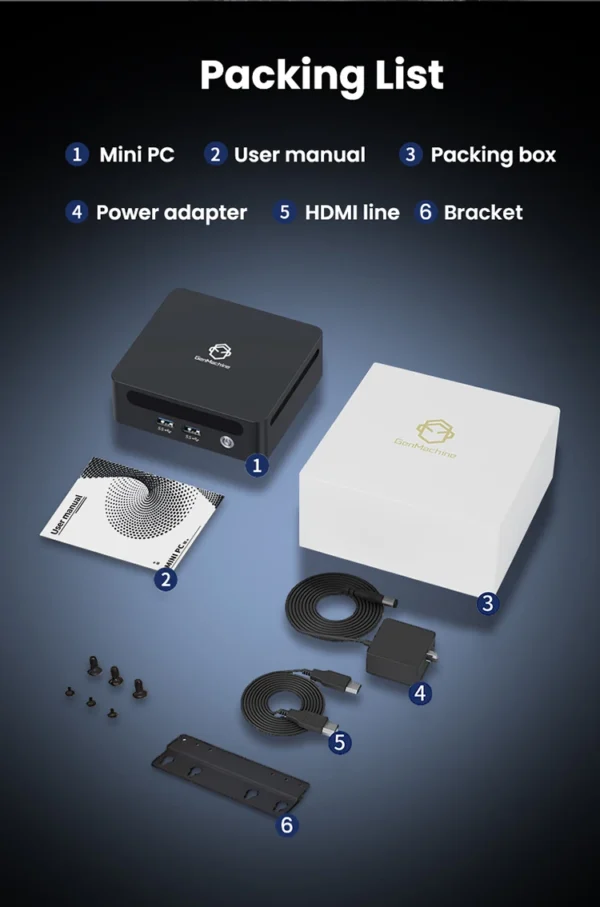 Genmachine AMD Ryzen 7 6800H Mini PC USB4 2.5G LAN | 8-Core 16-Thread | 16GB DDR5 256GB NVMe SSD | WiFi 6E & Bluetooth