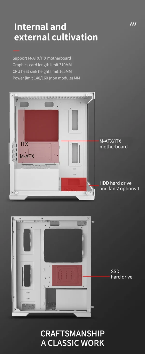 LED PC Gaming Case with Micro Support Audio Front Ports  Fan and Water Cooling for Desktop CPU Cabinet