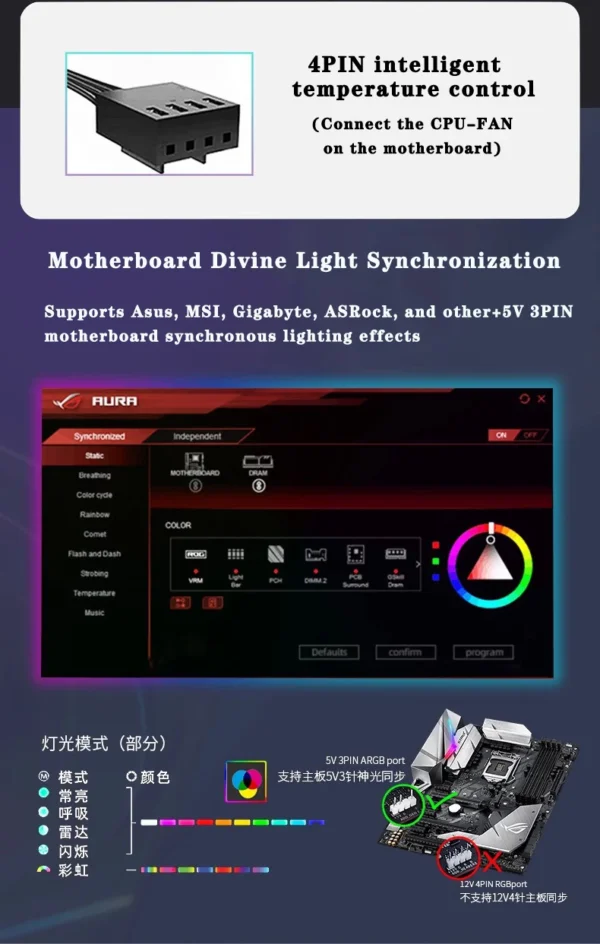 ICE Whale IW-14 Computer Chassis Fan 14cm ARGB 4 Pin PWM Quiet Cooling Fan 12V Large Air Volume 61.5CFM/800-1800RPM Ventilator