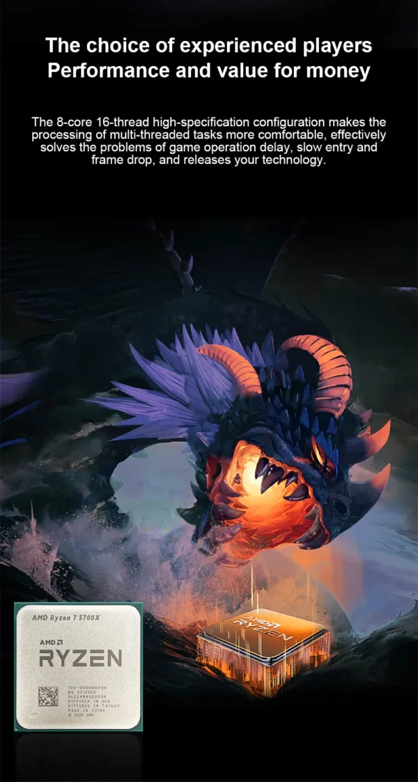 AMD Ryzen 7 5700x New 8-Core CPU16-Thread 4.6GHz Processor 7NM L3=32M 100-000000926 R7 5700X Socket AM4 DDR4 but no without fan