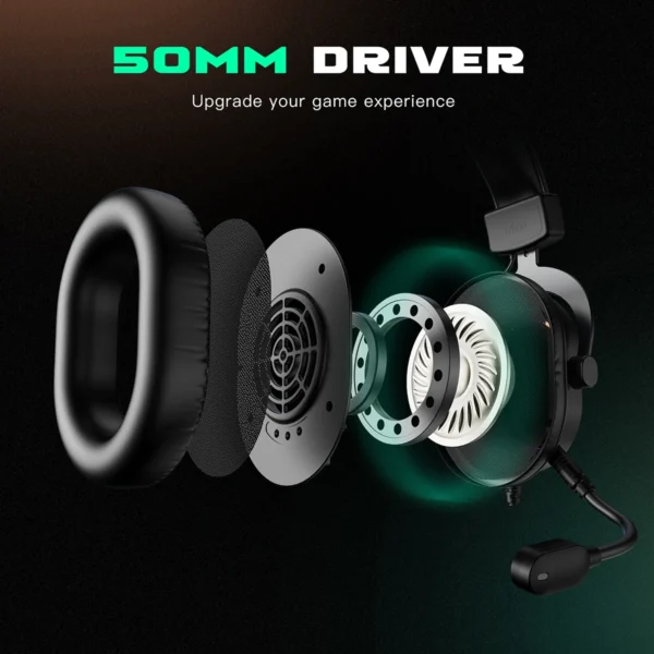 Fifine Dynamic RGB Gaming Headset with Mic Over-Ear Headphones 7.1 Surround Sound PC PS4 PS5 3 EQ Options Game Movie Music - H6