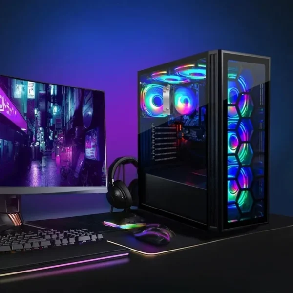 RGB Desktop PC Computer, AMD Ryzen 5 3400G up to 4.2GHz, 16G DDR4, 512G SSD, WiFi 6 & BT 5.2, RGB Fan x6, RGB Keyboard
