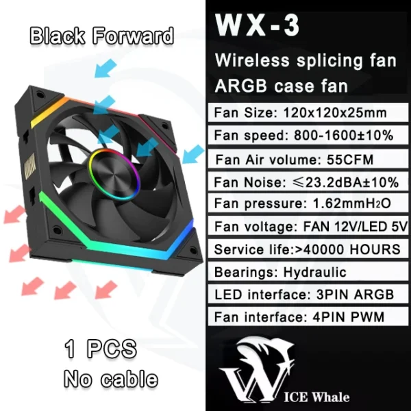 ICE Whale WX-3 Wireless Splicing Fan ARGB Air-Cooled Cooling Accessories 1600RPM 12CM Chassis Fan