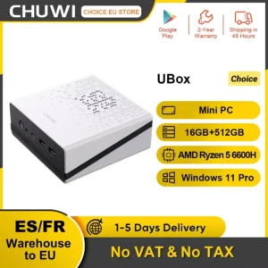 CHUWI UBox Mini PC AMD Ryzen 5 6600H 16GB DDR5 512GB SSD Windows 11 Pro 4K 240Hz Decording WiFi 6 BT 5.3 Extend M.2 1T*2  650g