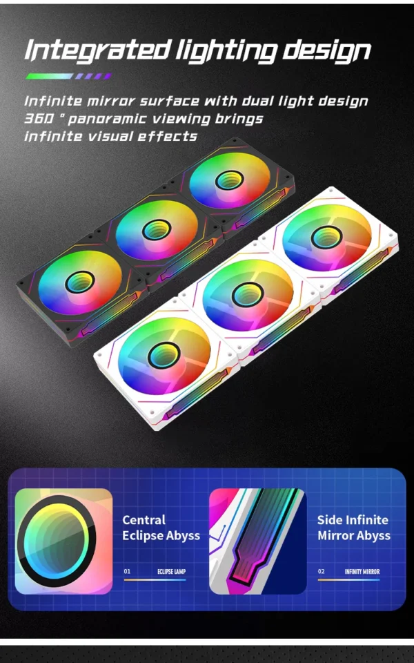 PRISM IV PRO Case Cooling Fan 120mm 5V 3 PIN ARGB, 12V 4 PIN PWM, for CPU & Case,Infinity Mirror Series,1650 RPM, 65 CFM